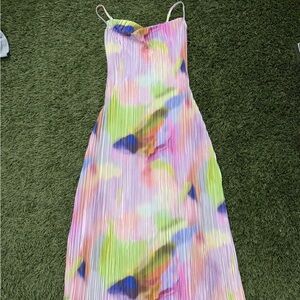 Multicolor Pleated Maxi Dress - Watercolor Print